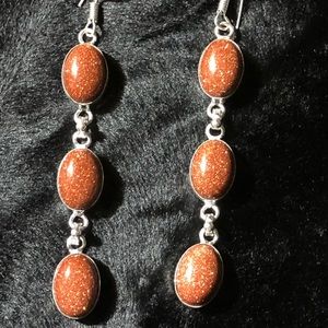 Natural Sunstone sterling earrings 2” length